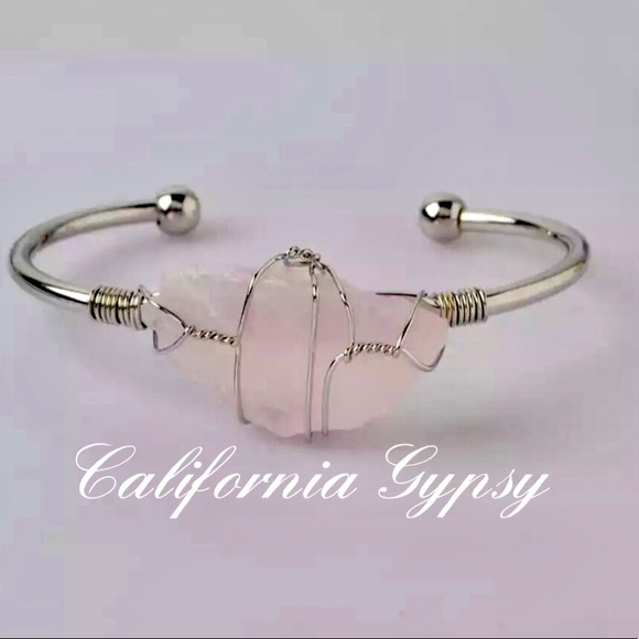 Raw Rose Quartz Silver Bracelet - Picture 5 of 6